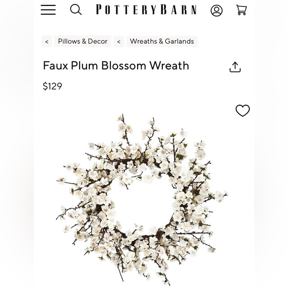 Pottery Barn Faux Plum Blossom Wreath - White - Picture 1 of 10